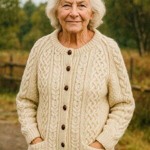 Blarney Ireland Wool Cable knit Fisherman Cream Button Pocket Sweater Cardigan